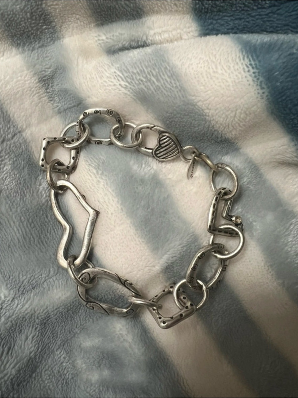 Chico's Silver-Tone Mixed Geometric Link Bracelet with Heart Accent.